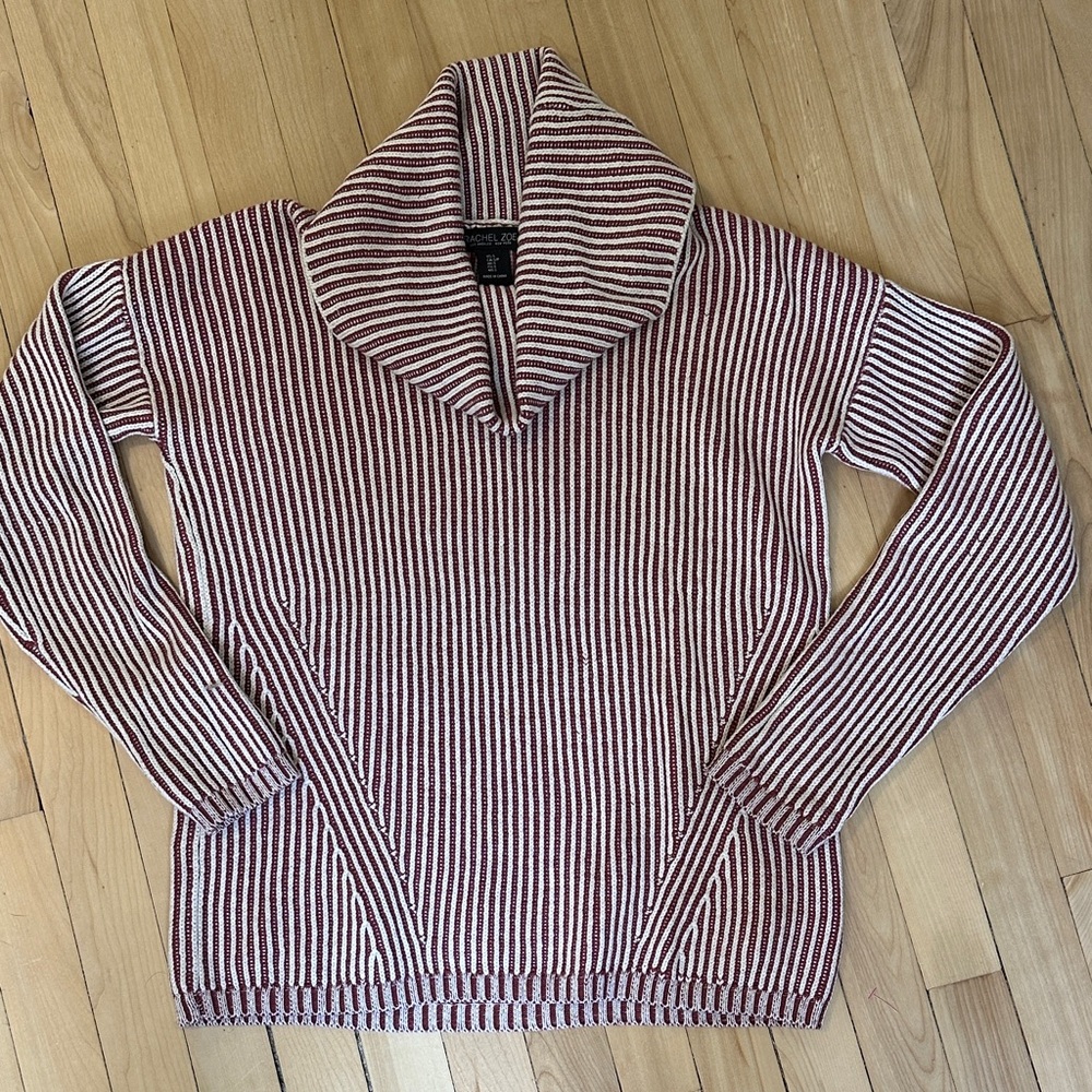 Rachel Zoe Red and White Striped Shawl Collar Sweater